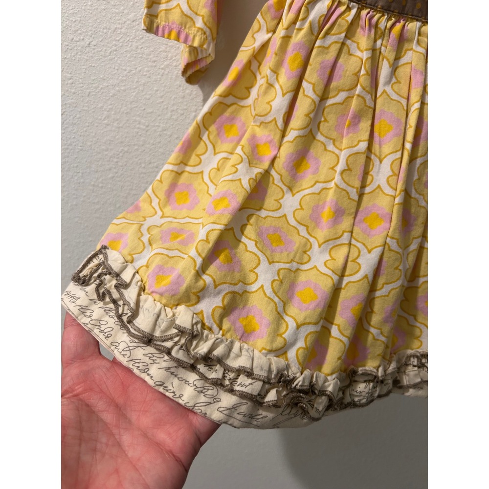 Mustard‎ Pie Girls Yellow Pink Floral Dress Cotton Ruffle Boho Size 6 - Picture 3 of 6